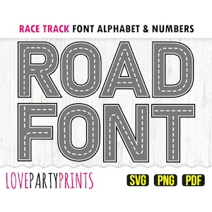 Fuentes de carretera SVG, PNG, PDF, letras de carretera Svg, números de carretera Svg, fuentes de pista de carreras Svg, imágenes prediseñadas vectoriales, archivos de corte, (ANB45)