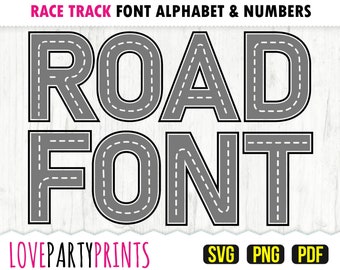 Road Font SVG, PNG, PDF, Road Letters Svg, Road Numbers Svg, Race Track Font Svg, Vector Clipart, Cut Files, (ANB45)