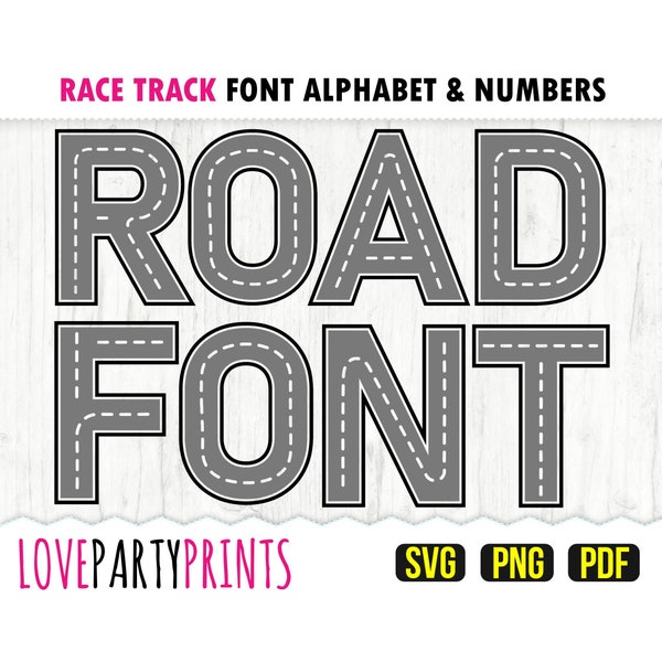 Road Font SVG, PNG, PDF, Road Letters Svg, Road Numbers Svg, Race Track Font Svg, Vector Clipart, Cut Files, (ANB45)