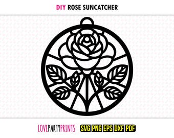 Rose Suncatcher SVG, Dxf, Png, Pdf, Eps, Fenster Ornament Sun Catcher, Maschine & Laserschnitt Silhouette Vektor Clip Art, Schneidedateien, 1917