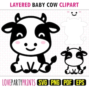 Kids Baby Cow Clipart SVG, PNG EPS Pdf, Cute Farm Animals Clip Art, Layered Vector Machine Cut Template, Instant Download