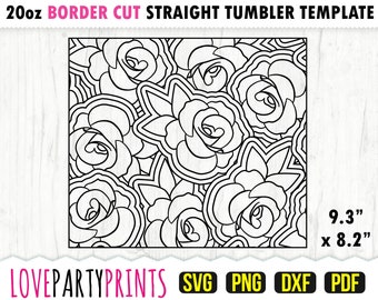 Rose Burst Tumbler SVG, DXF, PNG, Pdf, 20 oz Skinny Tumbler Template, Tumbler Wrap File, 20 oz Straight Wall, Template Cut File, (1060)