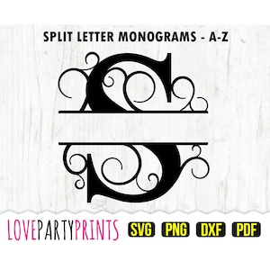 Gesplitste monogram alfabet Svg, PNG, DXF, PDF, volledig alfabet, monogram wervelingen Svg, muur teken Svg, lasergesneden bestand, machinaal gesneden bestand, 850