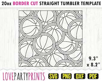 Basketball Burst Tumbler SVG, DXF, PNG, Pdf, 20 oz Skinny Tumbler Template, Tumbler Wrap File, 20oz Straight Wall, Template Cut File, 1112