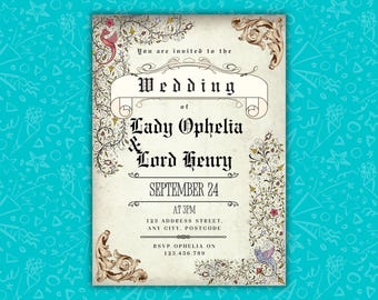 Medieval Wedding Invitation Template | Castle Fairytale Wedding | Canva Printable Knight & Princess Invite | Digital Download | Mobile, 5x7