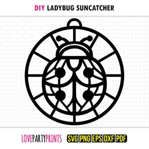 Ladybug Suncatcher SVG, Dxf, Png, Pdf, Eps, Ladybird Ornament Sun Catcher, Machine Laser Cut Silhouette Vector Clip Art, Cutting File