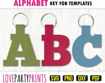 Alphabet Key Fob Svg, DXF, PNG, PDF, Faux Leather Keychain, Letter Bag Tag Fob Template, Key Ring Cut File, 732