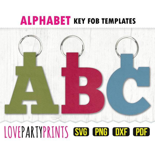 Alphabet Key Fob Svg, DXF, PNG, PDF, Faux Leather Keychain, Letter Bag Tag Fob Template, Key Ring Cut File, svg732