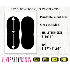 Sock Jig Template SVG, PDF, png, dxf, No Show Sock Jig Template, 9&quot; Sock Jig Template, US Letter 11&quot;x8.5&quot;, A4 8.27&quot;x11.69&quot;, CA69