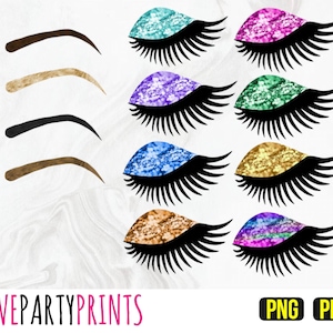 Glitter Eyelashes Clipart, PNG and PDF, Eyes Clipart, Glam Clipart, Glitter Eyeshadow, Makeup Clipart, Glitter Eyes, Glitter Lashes, CA44