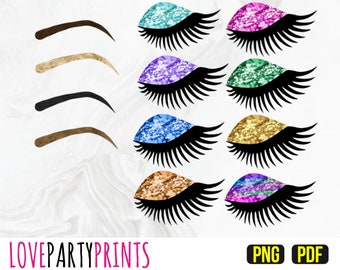 Glitter Eyelashes Clipart, PNG and PDF, Eyes Clipart, Glam Clipart, Glitter Eyeshadow, Makeup Clipart, Glitter Eyes, Glitter Lashes, CA44