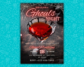 Ghouls Night Party Invitation Template, Editable Canva, Halloween Girls Night Out, Spooky Cute Digital Download, Bachelorette Party Invite