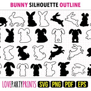 Silhouette de lapin contour Bundle SVG, PNG, EPS, Pdf, modèle de conception graphique découpé au laser à la machine de découpe lapin de Pâques, téléchargement immédiat