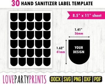 Handdesinfecterend labelsjabloon Svg, Pdf, Png, Dxf, 36x41mm blanco sjabloon, 8,5"x11", MS Word Docx, Mini Label, US Letter Printable, CA108