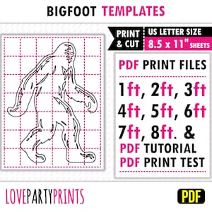 Modèle géant Bigfoot PDF, modèles d'impression et de découpe, silhouette de pelouse extérieure grandeur nature, 1 pi - 8 pi, téléchargement imprimable immédiat, BT103