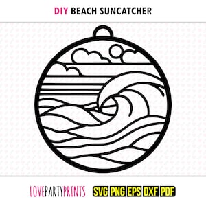 Beach Suncatcher SVG, Dxf, Png, Pdf, Eps, Window Ornament Sun Catcher, Machine & Laser Cut Silhouette Vector Clip Art, Cutting File, 1931