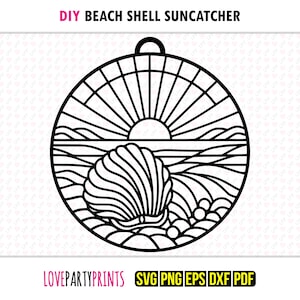 Beach Shell Suncatcher SVG, DXF, PNG, Pdf, Eps, Ocean Hanging Ornament Sun Catcher, Machine Cut, Laser Cut Silhouette Vector Template, 1472