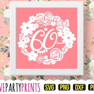 60e anniversaire Papercut Template Couronne PDF et PNG Clip Art avec fichiers de découpe Svg et DXF, découpe à la main ou machines de découpe, (PC17)