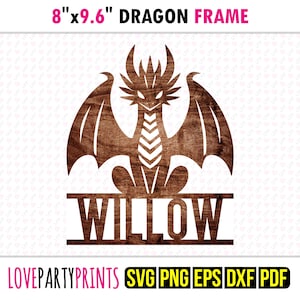 Dragon Name Sign SVG | Personalised Fantasy Wall Art Template | Laser Cut & Machine Cutting Files | Mythical Creature Decor Dxf Png Eps Pdf