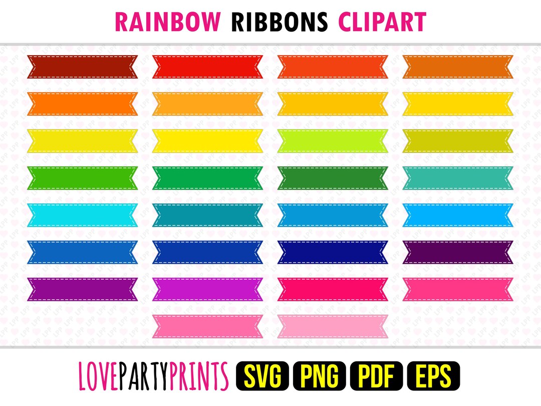 Rainbow Ribbons Clipart SVG, PNG EPS Pdf, 30 Templates, Stitched ...