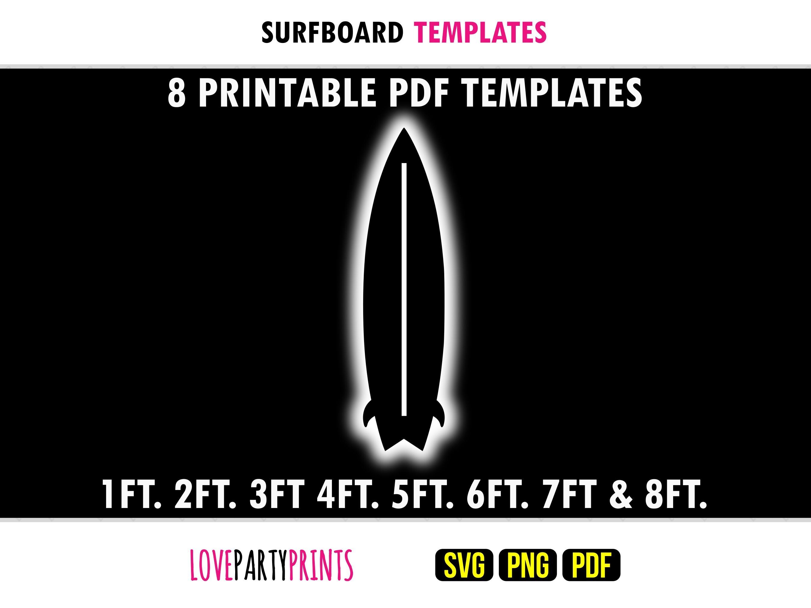 Surfboard Template.pdf Surfboard Templates PDF, Life Size Beach Party Stencil (digital ...