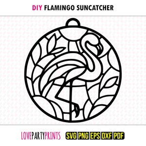 Flamingo SVG Suncatcher, Dxf, Png, Pdf, Eps, Flamingos Window Ornament Sun Catcher, Laser Cutter Silhouette Vector Clip Art, Cutting Files