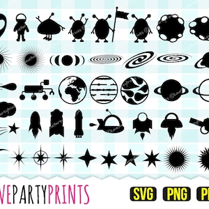 Space Clipart SVG, PNG, PDF, Aliens, Asteroidi, Astronauta, Comete, Galassie, Pianeti, Soli, Stelle, Astronavi, Luna, Rover, (svg752)
