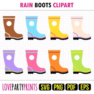 Kids Rain Boot Clipart, SVG PNG EPS Pdf, Layered Vector Machine Laser Cut Graphic Sublimation Print Design Templates, Instant Download, 1827