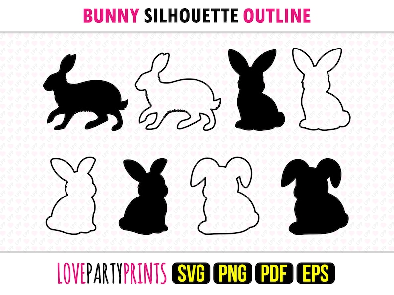 Bunny Silhouette Outline Bundle SVG, PNG, EPS, Pdf, Easter Rabbit ...