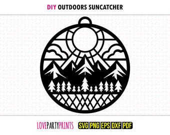 Outdoors Suncatcher SVG, Dxf, Png, Pdf, Eps, Window Ornament Sun Catcher, Machine Laser Cut Silhouette Vector Clip Art, Cutting File