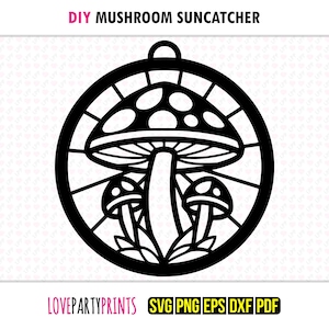 Attrape-soleil champignon SVG, DXF, PNG, Pdf, Eps, attrape-soleil ornement suspendu automne, découpé à la machine, modèle vectoriel Silhouette découpé au Laser, 1446