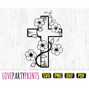 Floral Cross SVG, DXF, PNG, Pdf, Flower Cross Svg, Faith Svg, Religious Svg, Easter Svg, Flower Cross Cut File, Cross with Flowers, (svg822)