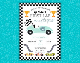 First Lap Around The Track Birthday Invitation | Race Car Party | Editable Canva Template | Milestone | Digital Download | Mobile & 5x7