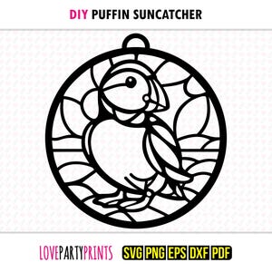 Puffin Suncatcher SVG, Dxf, Png, Pdf, Eps, Bird Ornament Sun Catcher, Machine Laser Cut Silhouette Vector Clip Art, Cutting File