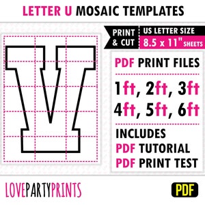 Letra V cuadrada, mosaico de globos, plantilla de mosaico, 1 pie, 2 pies, 3 pies, 4 pies, 5 pies, 6 pies, letras de mosaico, 8,5" x 11" PDF, descarga instantánea, BT36