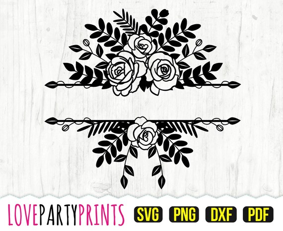 Flower Border SVG, Dxf, Png, Pdf, Split Monogram Svg, Rose Frame Svg,  Wedding Frame Svg, Floral Ornaments Svg, Text Divider Svg, (svg804)