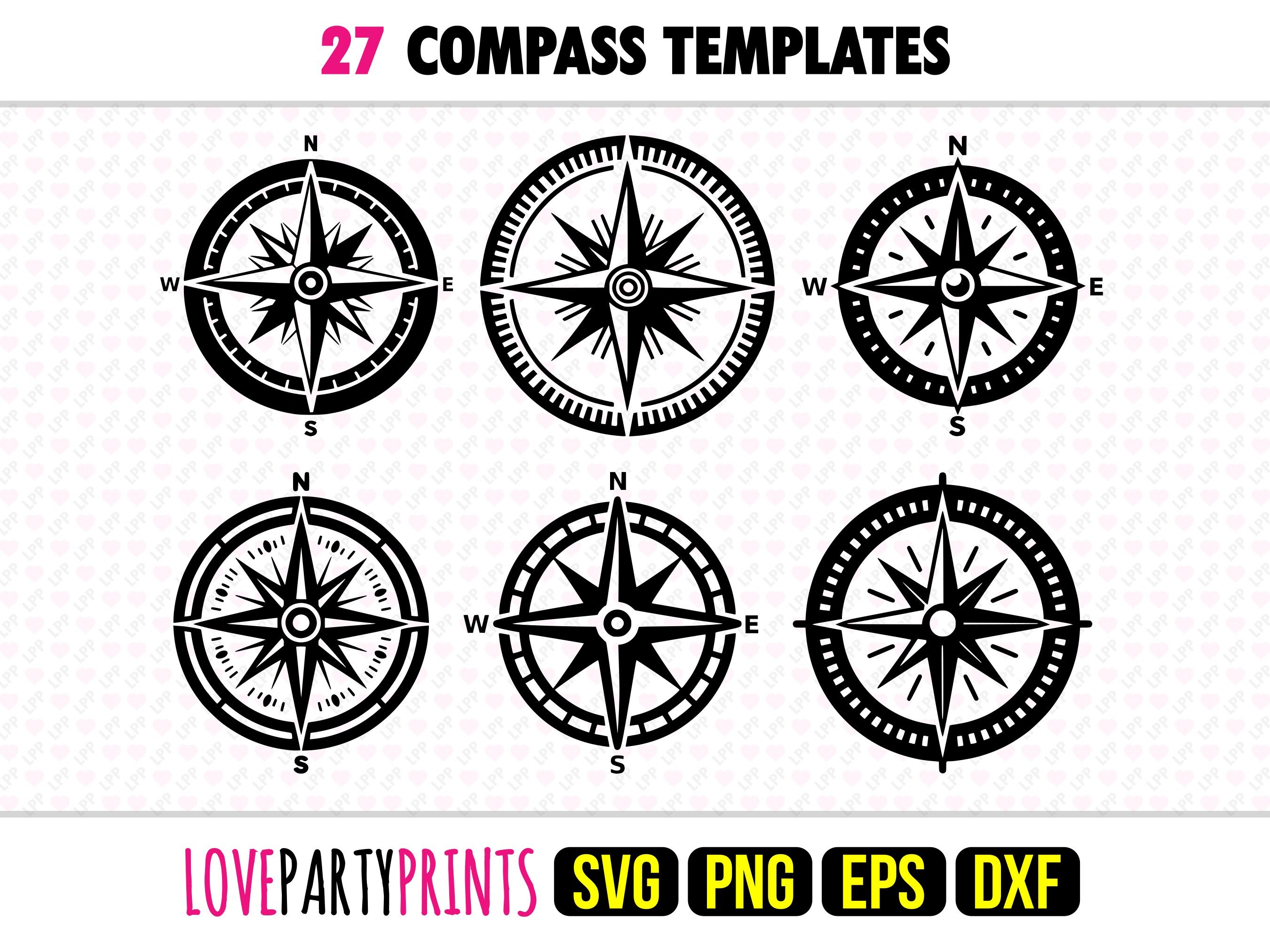 Compass Dxf Simple Compass SVG Bundle, PNG, EPS, Dxf, Camping Compass, Nautical Compass ...
