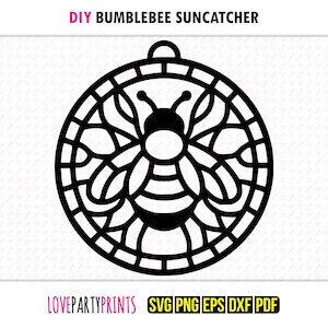 Bumblebee Suncatcher SVG, Dxf, Png, Pdf, Eps, Bee Window Ornament Sun Catcher, Laser Cutter Silhouette Vector Clip Art, Cutting Files, 1324