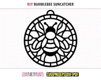 Bumblebee Suncatcher SVG, Dxf, Png, Pdf, Eps, Bee Window Ornament Sun Catcher, Laser Cutter Silhouette Vector Clip Art, Cutting Files, 1324