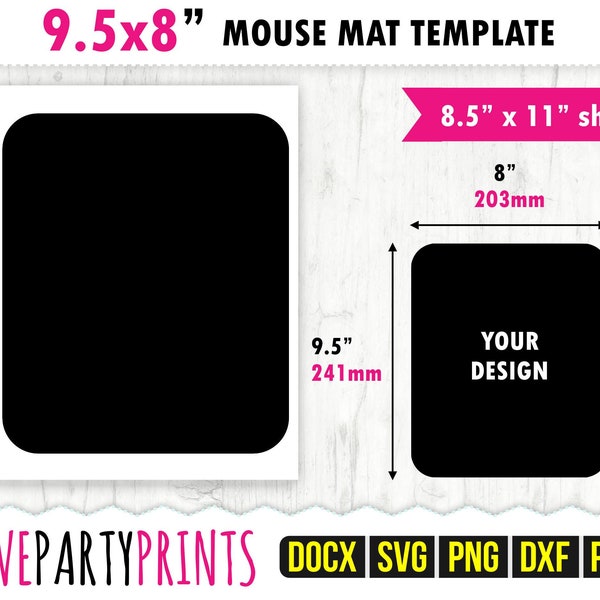 Mouse Pad Template Svg, Pdf, Png, Dxf, Blank Mouse Pad Template, Round Corner Mouse Mat Template, 8.5"x11", Ms Word Docx, CA140