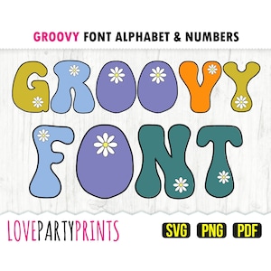 Groovy Schrift SVG, PNG, Pdf, vollständiges Alphabet und Zahlen, Retro-Schrift, Clipart-Schrift, Vektorschrift, Vintage-Schrift, ANB75