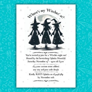 Editable Witches Night Out Invitation, Canva Text Template, 5x7 and Mobile Templates, Halloween Birthday Party Printable & Digital Invites