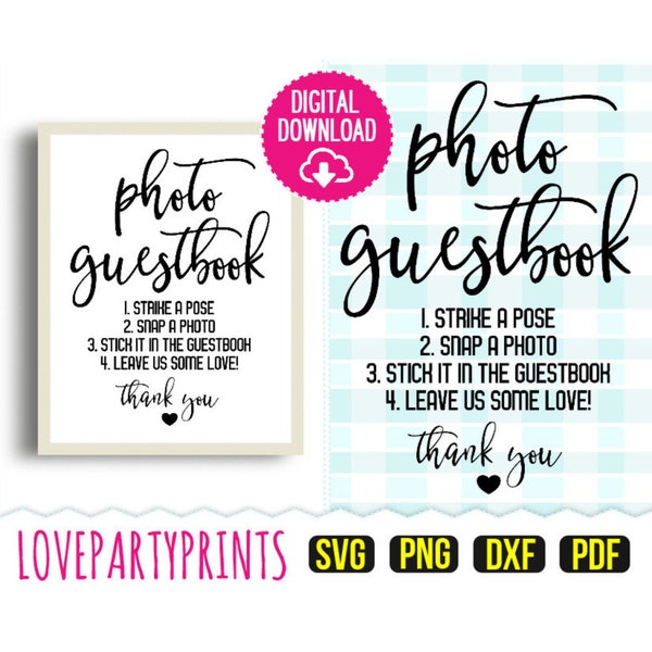 Photo Guest Book Sign Printable PNG & PDF - Also includes cutting files DXF and Svg - High Quality - (svg357)