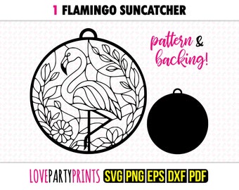 Flamingo Suncatcher SVG, Dxf, Png, Pdf, Eps, Flamingos Window Ornament Sun Catcher, Laser Cutter Silhouette Vector Clip Art, Cutting Files