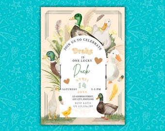 Duck Birthday Invitation Template | Editable Canva Party Invite | Baby Duck Party Kids Birthday Card | Digital Download  | Mobile & 5x7