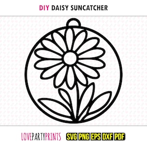 Daisy Suncatcher SVG, Dxf, Png, Pdf, Eps, Flower Window Ornament Sun Catcher, Machine Laser Cut Silhouette Vector Clip Art, Cutting File