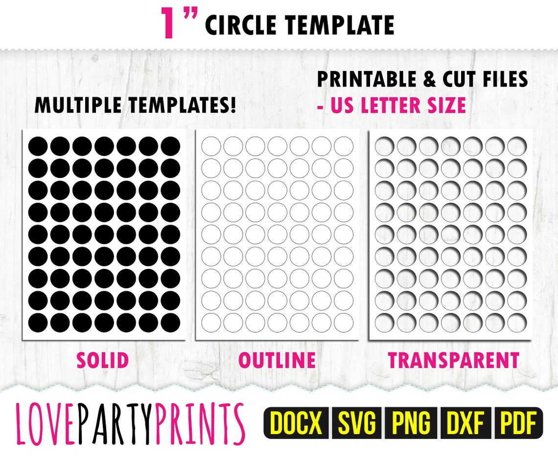 1 Inch Circle Template SVG, PDF, Png, Dxf, Blank Circle Template, Ms ...