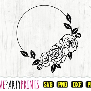 Floral Frame SVG, Circle Frame, Floral Wreath, Rose Frame, Monogram Frame, Paper Cut Template, 811