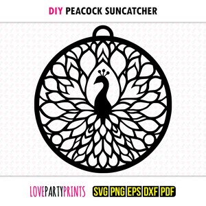 Pfau, Sonnenfänger SVG, Dxf, Png, Pdf, Eps, Pfau Ornament Sonnenfänger, Laser Cutter Silhouette Vektor Clip Art, Schneidedateien, 1371