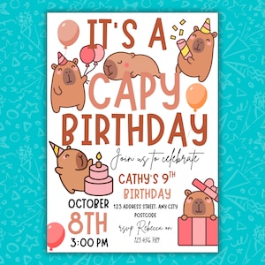 It’s A Capy Birthday Invitation, Cute Capybara Birthday Party Template, Editable Canva, Printable Kids Invite, Digital Download, Mobile, 5x7 image 1